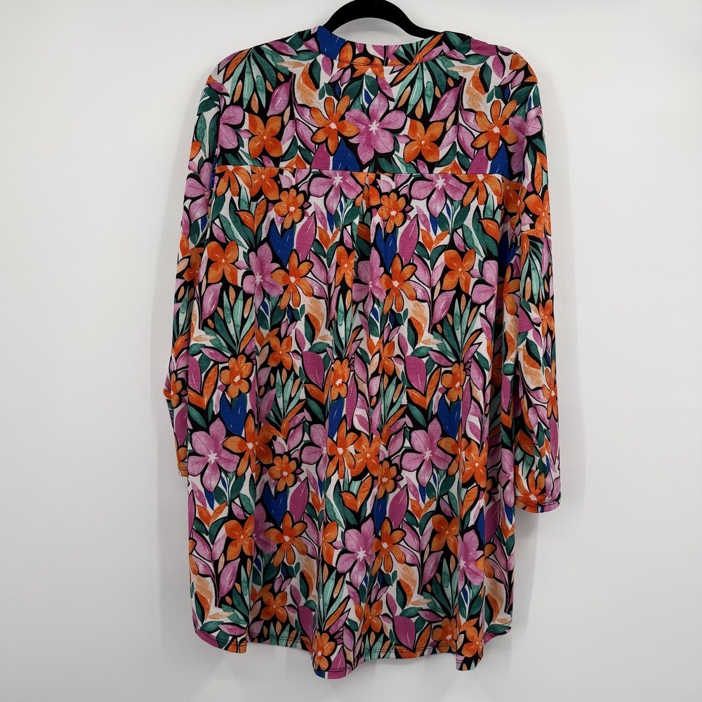 Dear Scarlett Blouse Womens 2X Multicolor Floral Liz Tunic V-Neck Slinky Relaxed - Picture 5 of 12